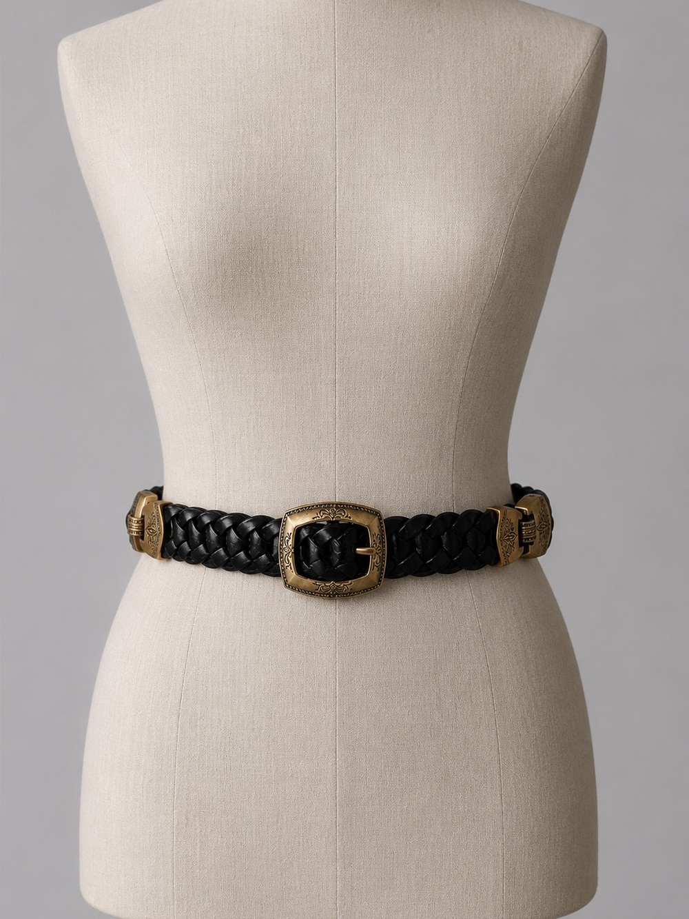 Brighton Black Braided Leather Belt Western Buckle 1996 Vintage